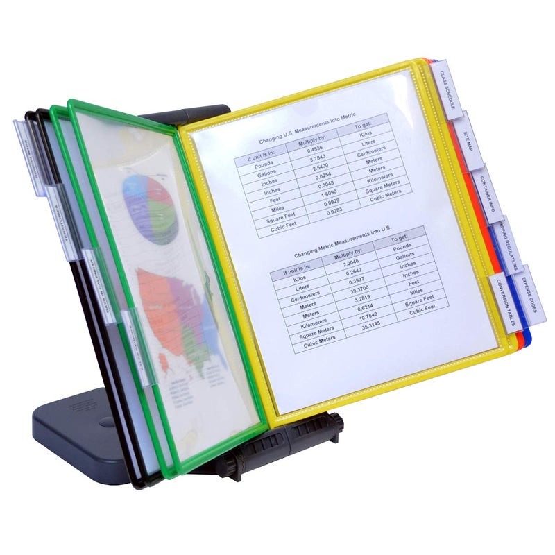 Ultimate Office AdjustaView 10-Pocket Desk Reference Organizer with Easy-Load Pockets and Compact Weighted Base for Maximum Stability (Colored Pockets) - Image 1